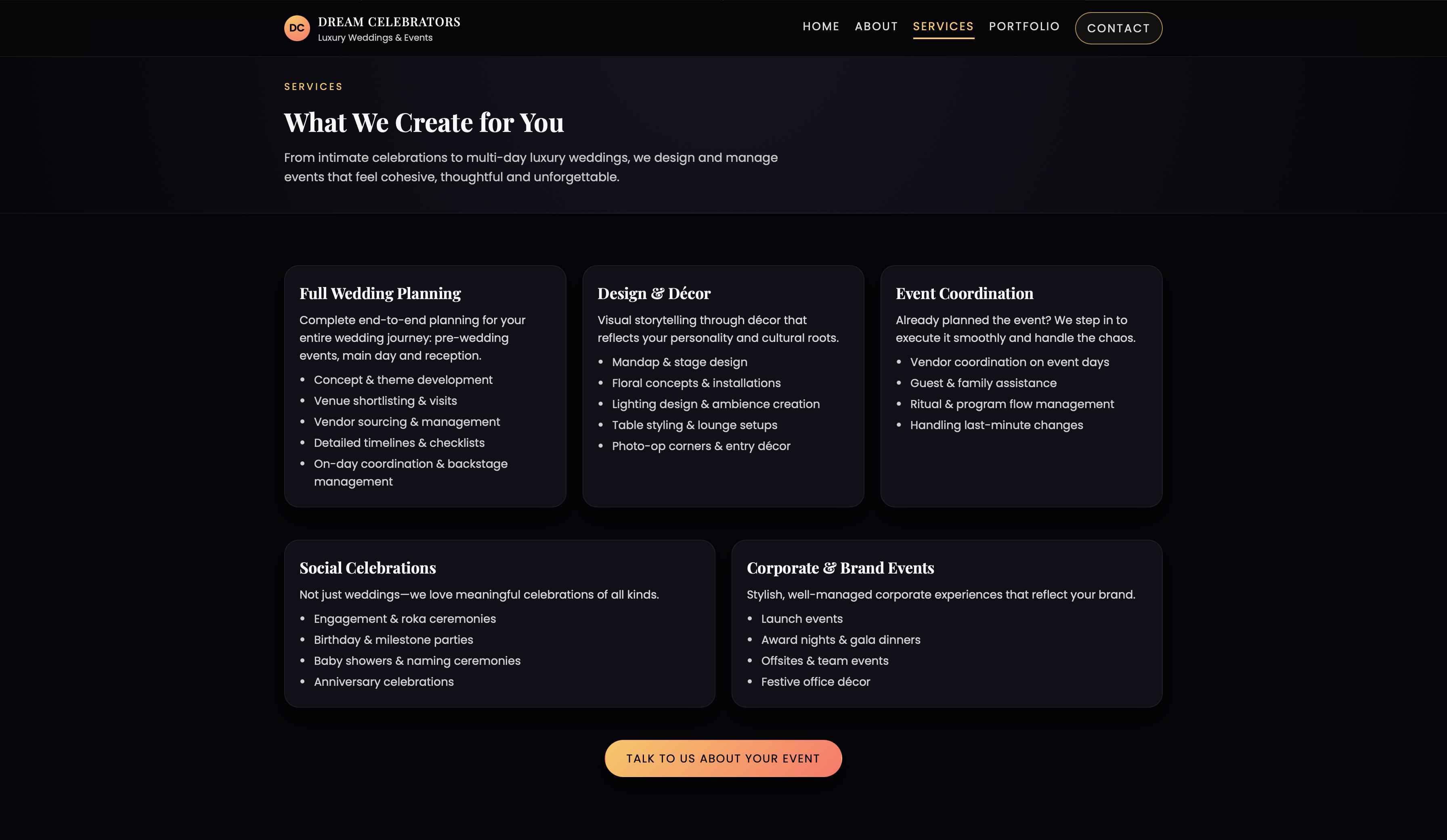 Dream Celebrators – Event Management Website